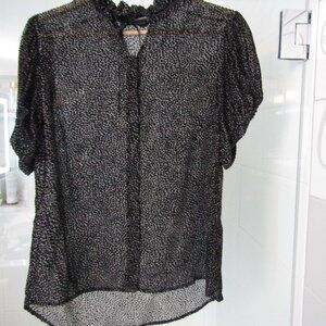 ANNE FONTAINE Black & White Sheer Blouse Shirt --Puffed Sleeves--Size 42